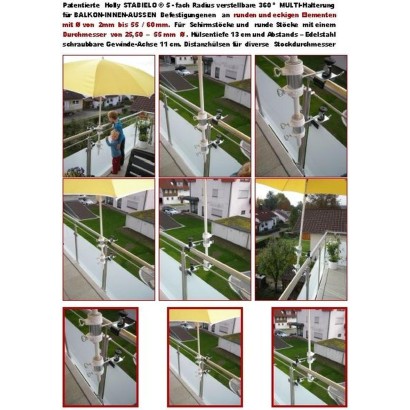 MADE IN BW - HOLLY STABIELO 2fach Schirmgeländerhalter bis 65mm Durchmesser für Stöcke 25-50mm DM mit 11cm Abstandsachse