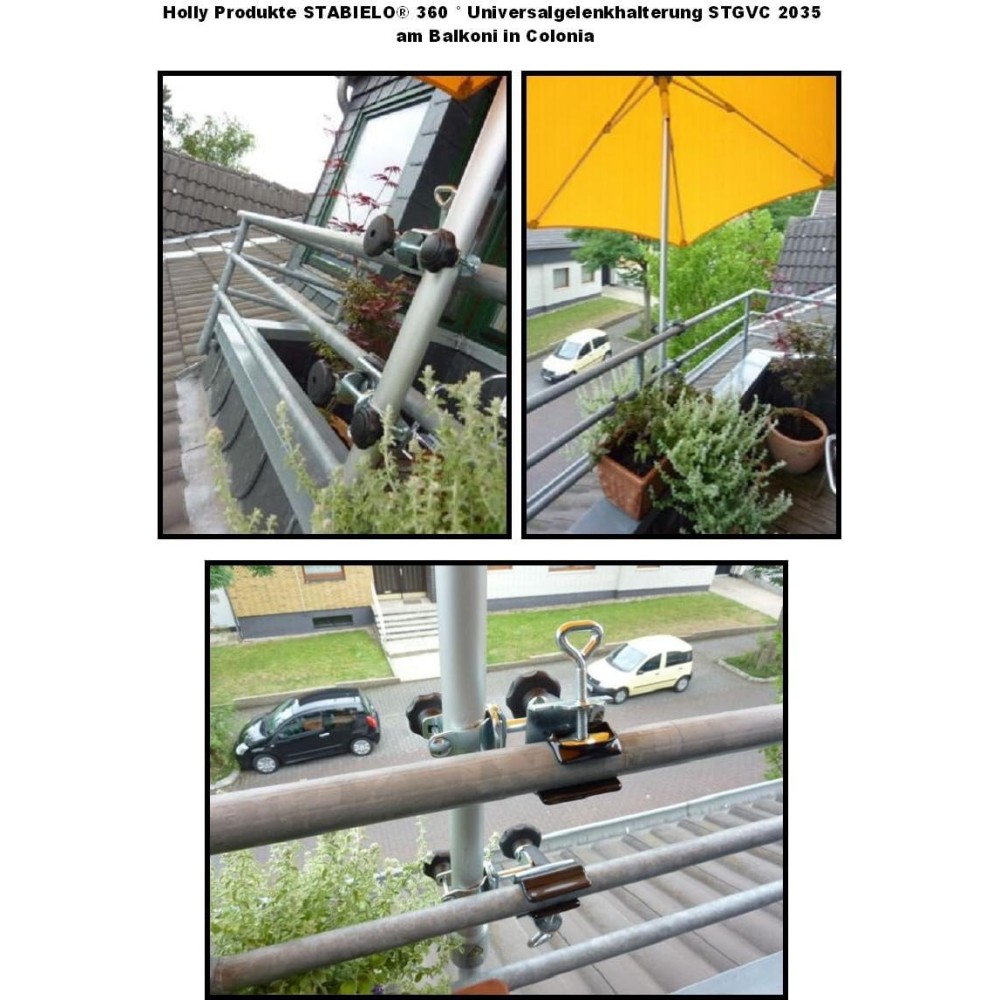 MADE IN BW - HOLLY Edelstahl-Schirmhalter 360° drehbar 50mm Durchmesser Brüstungshalter für Stöcke bis 30mm Durchmesser PATENT