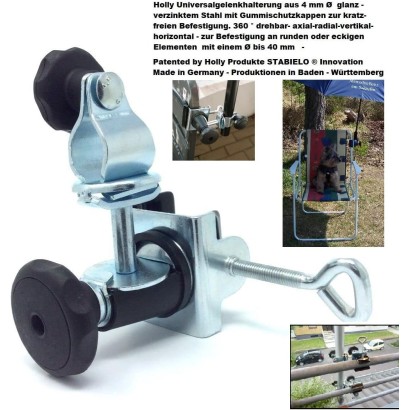 MADE IN BW - HOLLY Edelstahl-Schirmhalter 360° drehbar 50mm Durchmesser Brüstungshalter für Stöcke bis 30mm Durchmesser PATENT