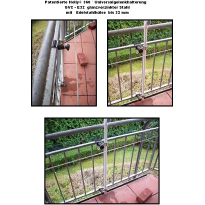 MADE IN BW - HOLLY 2x Kleiner 360° drehbarer Brüstungshalter Spannweite max. 35mm für Stöcke max. Ø 30mm