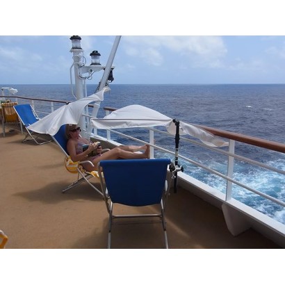 HOLLY DUO-MASTERHOLDER Halterung mit UV-SCHUTZ-FÄCHERSCHIRM Farbe weiss an Liegen Stühle Tische Balkone