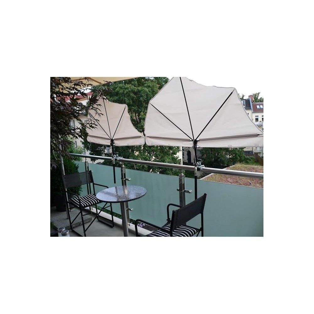 HOLLY DUO-MASTERHOLDER Halterung mit UV-SCHUTZ-FÄCHERSCHIRM Farbe natur an Liegen Stühle Tische Balkone