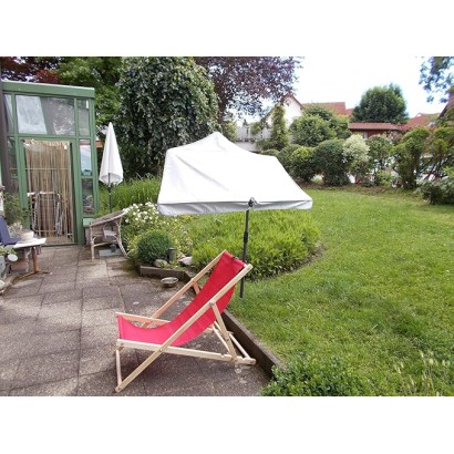 HOLLY DUO-MASTERHOLDER Halterung mit UV-SCHUTZ-FÄCHERSCHIRM Farbe natur an Liegen Stühle Tische Balkone