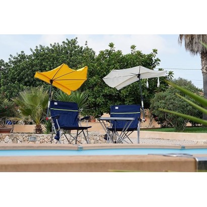 HOLLY DUO-MASTERHOLDER Halterung mit UV-SCHUTZ-FÄCHERSCHIRM Farbe natur an Liegen Stühle Tische Balkone