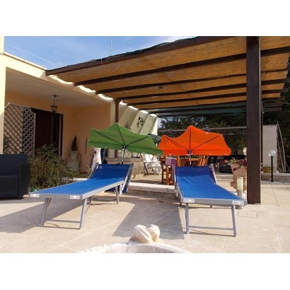 HOLLY DUO-MASTERHOLDER Halterung mit UV-SCHUTZ-FÄCHERSCHIRM Farbe orange an Liegen Stühle Tische Balkone