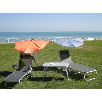 HOLLY DUO-MASTERHOLDER Halterung mit UV-SCHUTZ-FÄCHERSCHIRM Farbe orange an Liegen Stühle Tische Balkone