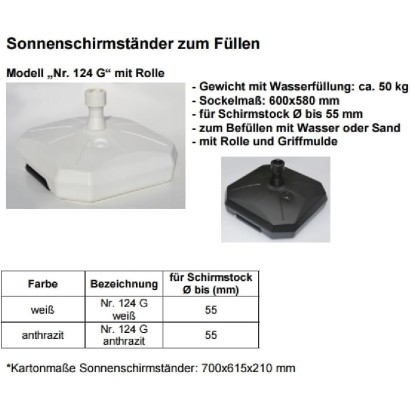 STABIELO UV PE Sonnenschirmständer mit Rollen anthrazit 50kg füllbar Wasser / Sand für Schirmstöcke bis 55 mm Durchmesser