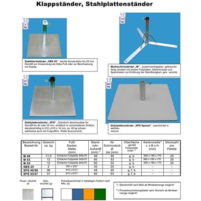 HOLLY STABIELO Sonnenschirmständer aus 4mm deutschem Stahl, klappbar Modell M40