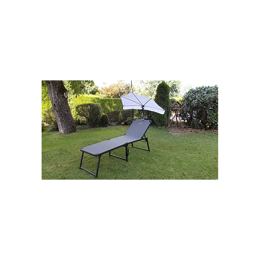 HOLLY-STABIELO Exklusiv-Liegen-Set grau mit Liege, Fächerschirm natur und Duo-GVC Universalhalter