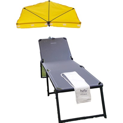 HOLLY-STABIELO Exclusive grey lounger set with lounger, yellow fan umbrella and Duo-GVC universal holder